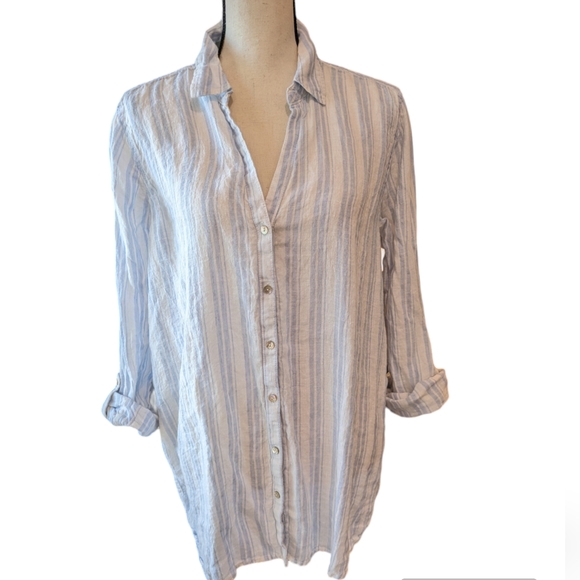 Sigrid Olsen Tops - Sigrid Olsen Linen Stripe Buttondown Shirt